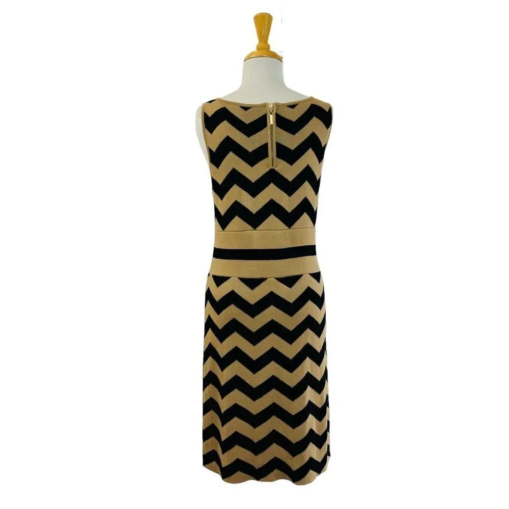 Adrienne Vittadini Knit Chevron Dress Women’s Size S Sleeveless Black and Tan - Picture 3 of 13